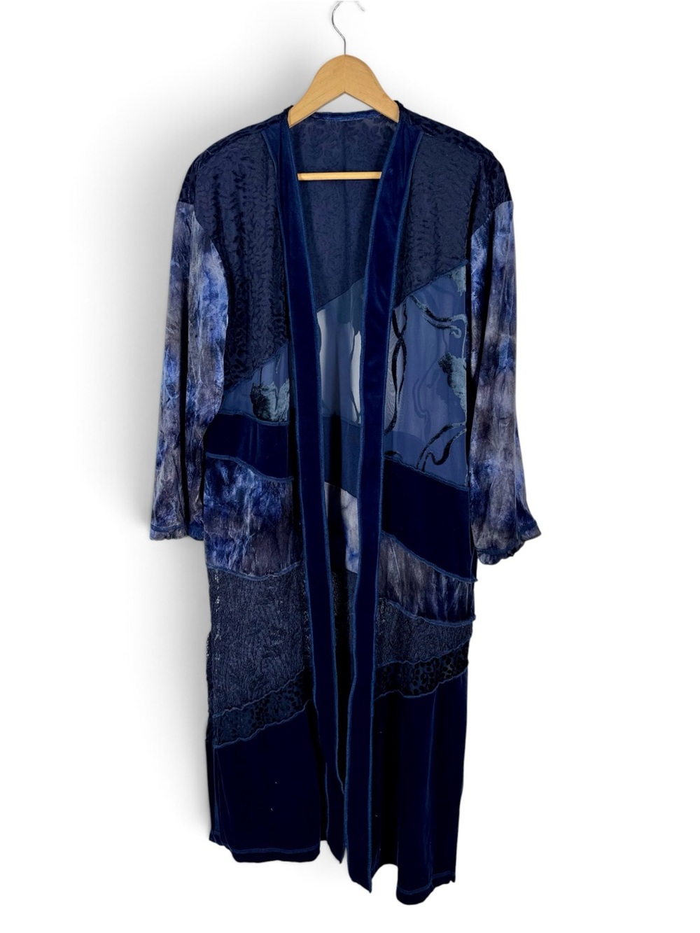 VTG Spencer Alexis Blue Velvet Burnout Lace Duster Jacket
